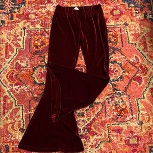 Velvet burgundy bell bottom pants.